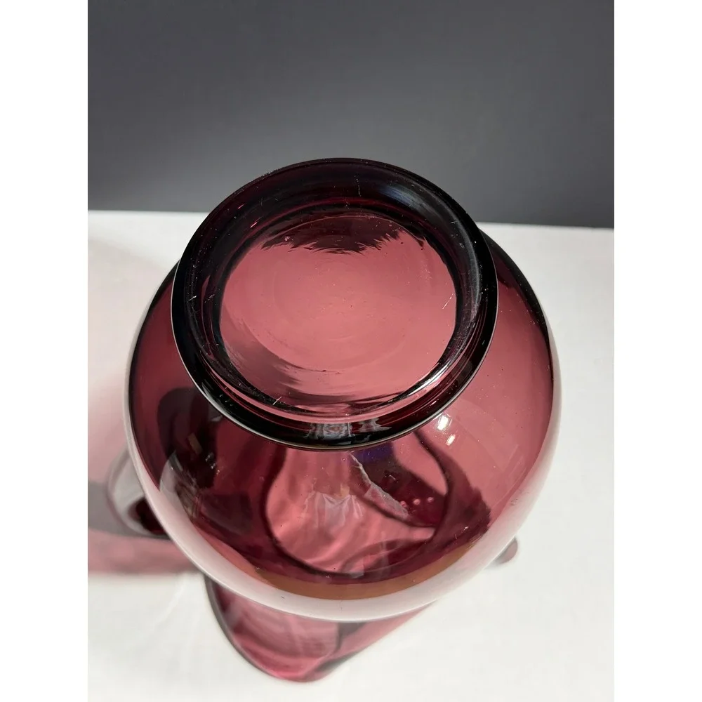 Amethyst Purple Hand Blown Glass‎ Pitcher Tri-Corner Ruffled Rim Vintage Plum